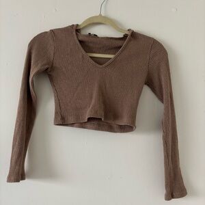 Fashion nova ribbed cropped hoodie tan